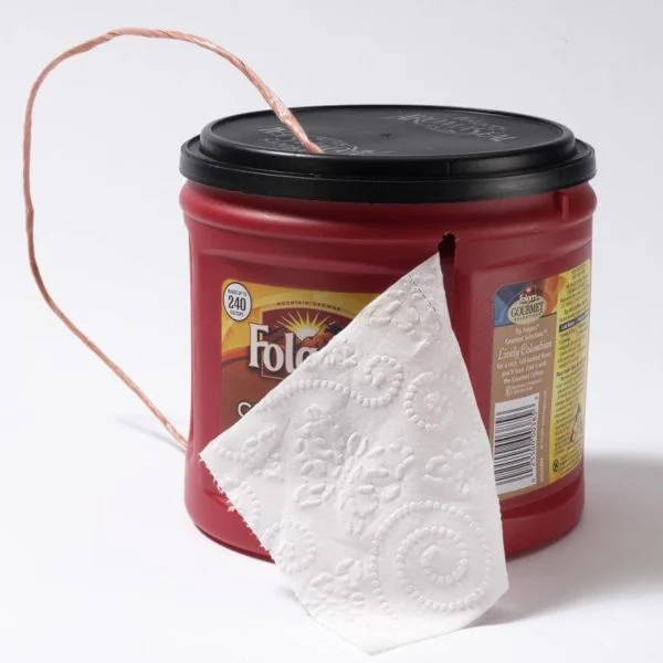 Coffee can toilet paper holder for camping 