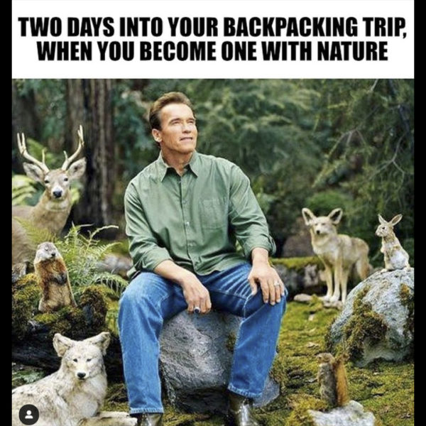 Two days into your backpacking trip when you become one with nature meme