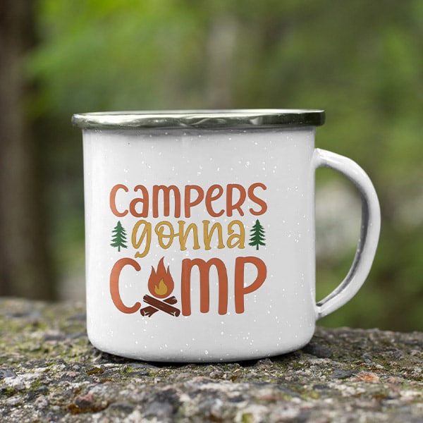 campers gonna camp enameled coffee mug for camping