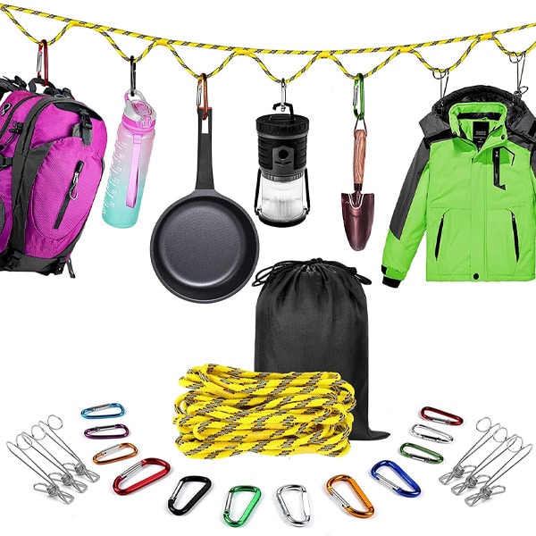 camping gadget - hanging storage strap for camping organization.