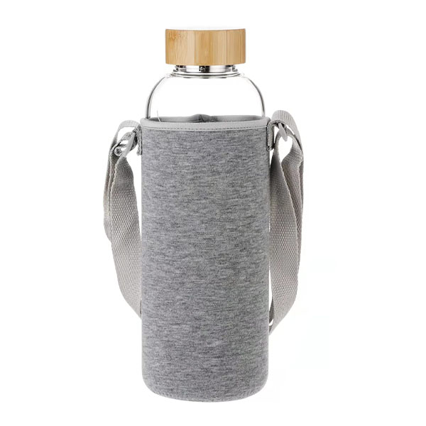 Glass Water Bottle 64 Oz with Time Markers and Bamboo Lid