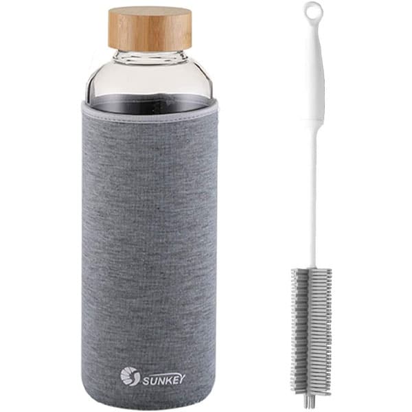 Sunkey glass water bottle with bamboo lid 