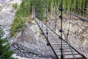Suspension bridge across Tahoma Creek on the Tahoma Creek Trail