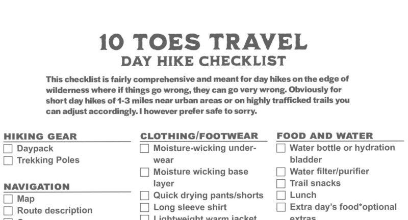 free pdf day hiking checklist