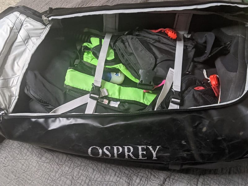 Osprey 95 Dive Bag with BC and fins