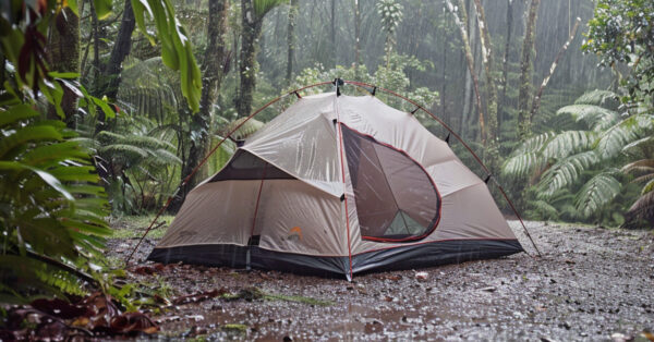 tent camping in the rain
