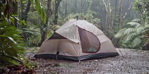 tent camping in the rain