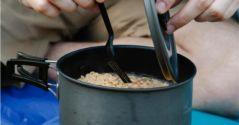 Cooking meals in a titanium or aluminum pot prevents chemical and microplastic exposure from freezer bags. 