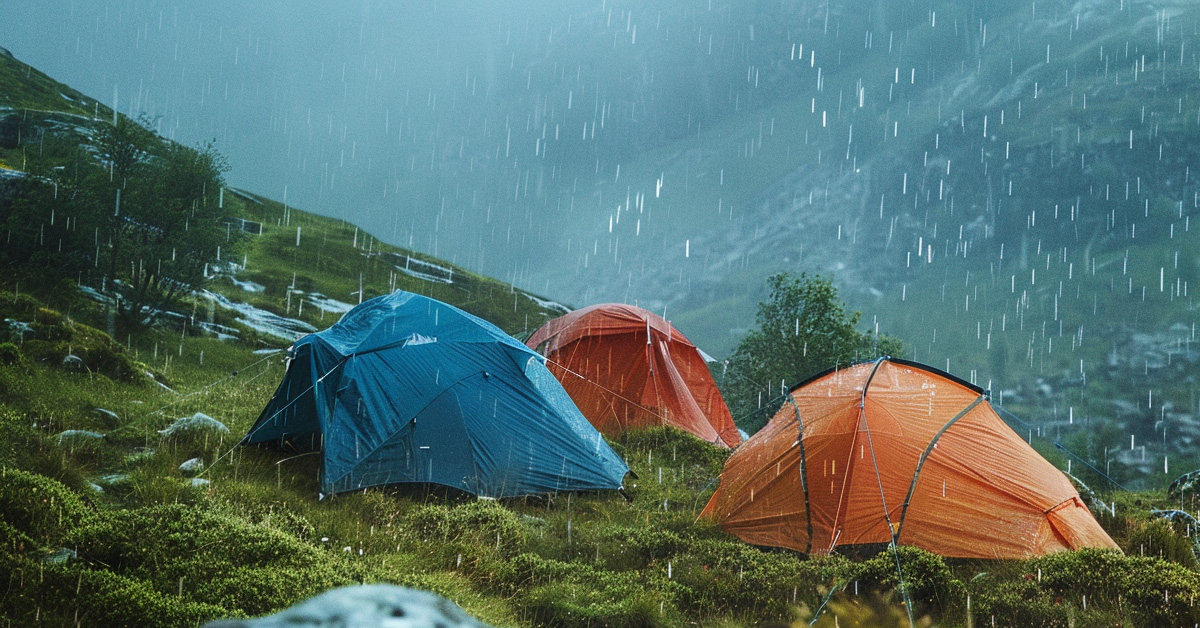 tents in a rainstorm