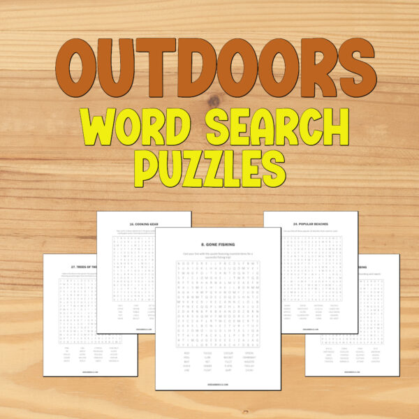 50 Printable Outdoor Themed Word Search Puzzles - Hiking and Camping Activities